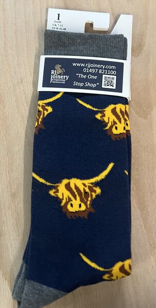 House Of Tweed Bamboo Highland Cow Navy Socks image #1